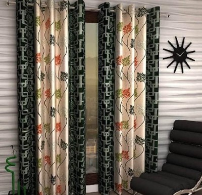 avi trendz 152 cm (5 ft) Polyester Semi Transparent Window Curtain (Pack Of 2)(Floral, Green)