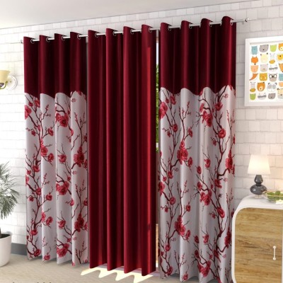 avi trendz 272 cm (9 ft) Polyester Semi Transparent Window Curtain (Pack Of 2)(Floral, Red)