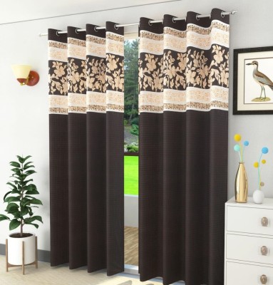 avi trendz 272 cm (9 ft) Polyester Semi Transparent Window Curtain (Pack Of 2)(Floral, Brown)