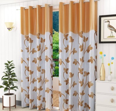 avi trendz 272 cm (9 ft) Polyester Semi Transparent Window Curtain (Pack Of 2)(Floral, Bronze)