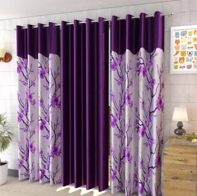 avi trendz 272 cm (9 ft) Polyester Semi Transparent Window Curtain (Pack Of 2)(Floral, Purple)
