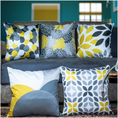 Rathoretex Satin Cushions Cover(Pack of 5, 40.64 cm*40.64 cm, Grey, Yellow, White, Black)