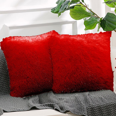 PriMaryHoMe Microfibre Solid Cushion Pack of 2(Red)