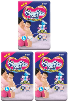 MamyPoko Pants Extra Absorb Large Size L ( 10+10+10 Pieces ) Diapers - L(30 Pieces)