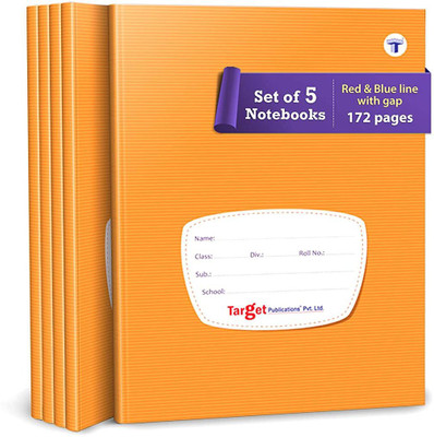 Target Publications Red and Blue Line Notebooks | Small Copy Writing Books | 15.5 x 19 cm | 5 Regular Notebook Ruled 172 Pages(Brown, Pack of 5)