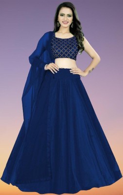 BIPIN FASHION Checkered Semi Stitched Lehenga Choli(Blue)