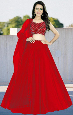 BPN ENTERPRISE Embroidered Semi Stitched Lehenga Choli(Red)