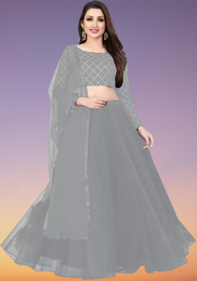 BPN ENTERPRISE Embroidered Semi Stitched Lehenga Choli(Grey)