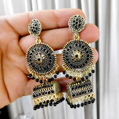 Anish black color long Earring fancy Stylish Latest Design Jewelry for women & girls Alloy Jhumki Earring