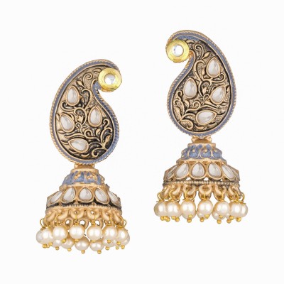 SPARGZ Meenakari Paisley Festive Wear Gold Plated Kundan & Pearl For Women Pearl Alloy Jhumki Earring