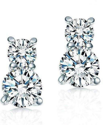 MYKI Exotic Dual Cubic Zirconia Solitaire Earrings For Women & Girls Swarovski Zirconia Sterling Silver Stud Earring