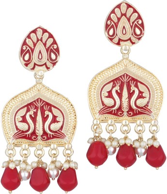 SPARGZ Meenakari Peacock Festive Wear Gold Plated For Women Pearl, Beads Alloy Drops & Danglers