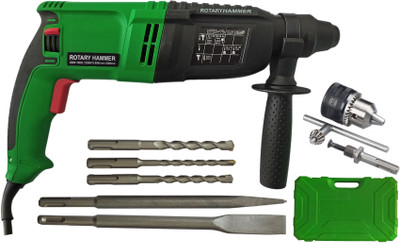 Inditrust 1250W WITH 6 MONTHS WARRANTY DRILL CHUCK ADAPTOR and 13mm drill chuck & Adaptor GREEN power drill machine Rotary Hammer Drill(26 mm Chuck Size, 1250 W)