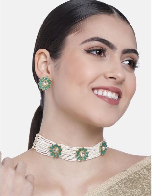 I Jewels Alloy Gold-plated White, Green Jewellery Set(Pack of 1)