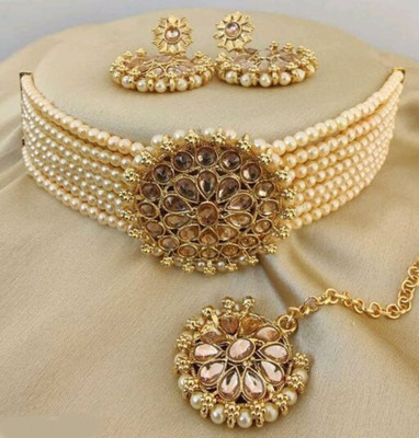 ABHRIK IMITATION Crystal Gold-plated Gold, Gold Jewellery Set(Pack of 1)