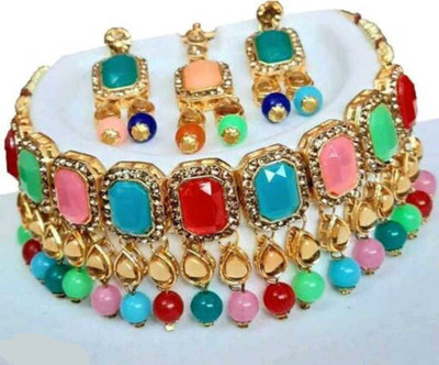 ashlyn creations Brass Gold-plated Multicolor Jewellery Set(Pack of 1)