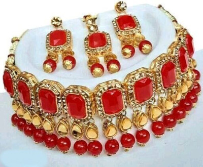 ABHRIK IMITATION Crystal Gold-plated Red, Gold Jewellery Set(Pack of 1)