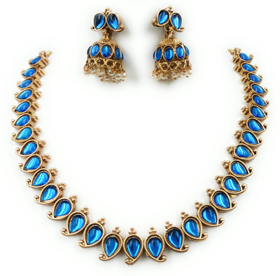 PBM CREATIONS Copper Gold-plated Blue Jewellery Set(Pack of 1)
