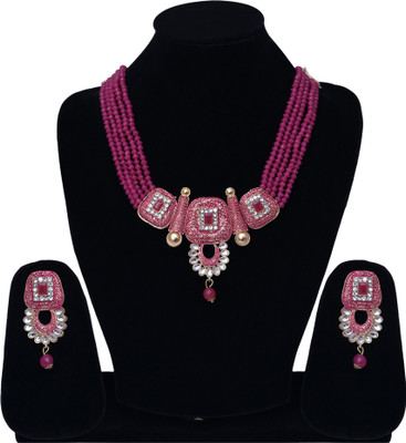 Darsha Collections Alloy Gold-plated Pink Jewellery Set(Pack of 1)