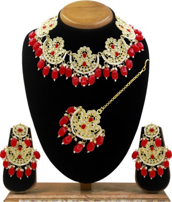 SAIYONI Brass Gold-plated Red Jewellery Set(Pack of 1)