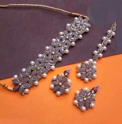 ABHRIK IMITATION Crystal Gold-plated Grey, Gold Jewellery Set(Pack of 1)