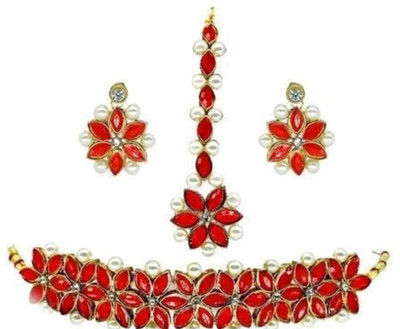 ABHRIK IMITATION Crystal Gold-plated Red, Gold Jewellery Set(Pack of 1)