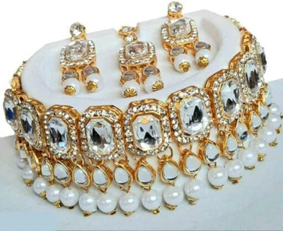 ABHRIK IMITATION Crystal Gold-plated Gold, White Jewellery Set(Pack of 1)