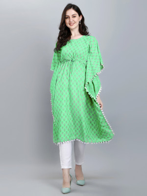 Novel creation Women Solid, Printed Kaftan Kurta(Light Green)