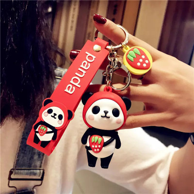 gtrp Cute 3D Panda Keychain With Charm (Red) Key Chain