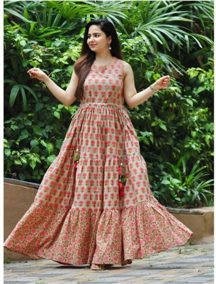 mkkurtis Women Printed Anarkali Kurta(Brown)