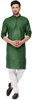 KG Creation Men Solid Straight Kurta(Green)