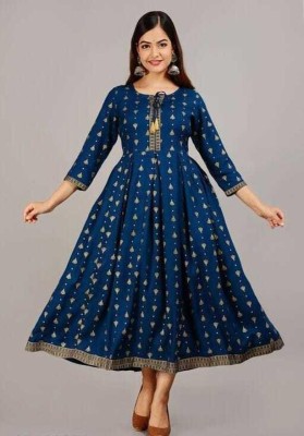 Ns Fashion Women Printed Anarkali Kurta(Light Blue)