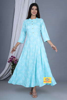 ELVISH JAIPUR Women Printed Anarkali Kurta(Light Blue)