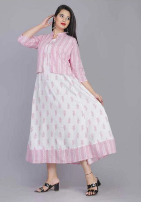 Discountking Women Geometric Print Anarkali Kurta(Pink)