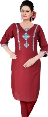 UDI WORLD Women Embroidered A-line Kurta(Maroon)