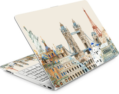 Anweshas Full Panel Laptop Skin Vinyl Fits Size Upto 15.6 inches World Monuments Self Adhesive Vinyl Laptop Skin Compatible for 15.6 inch(Theme: Typography)