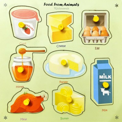 Khilonewale Food From Animals Wooden Puzzle with Knobs Educational and Learning Toy for Kids(1 Pieces)