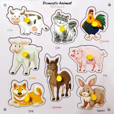 Khilonewale Wooden Domestic Animals Puzzle 8 Games and Learning Educational Board for Kids(Multicolor)
