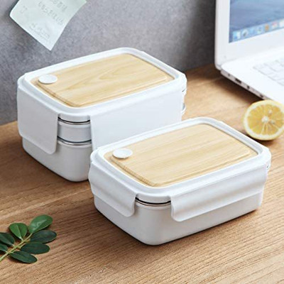 SIDDIVINAYAK CREATION 800ml Two Compartment Wooden Theme Insulated Stainless Steel Double Decker 3 Containers Lunch Box(800 ml, Thermoware)
