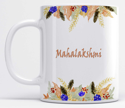 LOROFY Name Mahalakshmi Printed Floral Vertical Ceramic Coffee Mug(325 ml)