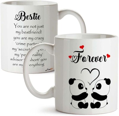 FirseBUY Cute Forever Bestie - Funny Best Friend Gift - Friendship Quotes Printed Ceramic Coffee Mug(325 ml)