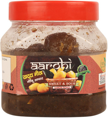Aarohi Organic Homemade Sweet & Sour Lemon Pickle Khatta Mitha Nimbu Ka Achar (500 gms) Lemon Pickle(500 g)