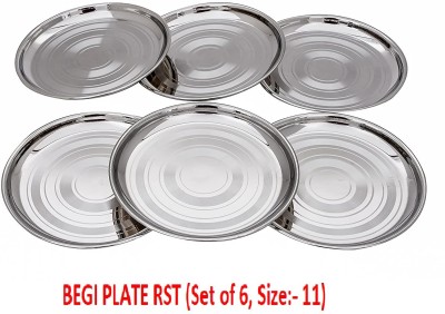 SEGA Stainless Steel Plates 22G BEGI PLATE RST (Set of 6, Size:- 11), Silver Dinner Plate(Pack of 6)
