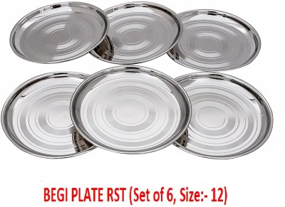 SEGA Stainless Steel Plates 22G BEGI PLATE RST (Set of 6, Size:- 12), Silver Dinner Plate(Pack of 6)