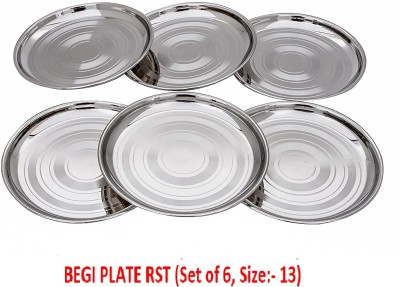 SEGA Stainless Steel Plates 22G BEGI PLATE RST (Set of 6, Size:- 13), Silver Dinner Plate(Pack of 6)
