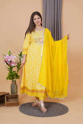 TRINABH Embroidered Kurta, Palazzo & Dupatta Set
