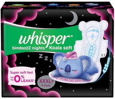 Whisper Bindazzz Nights Koala Soft Sanitary Pads - XXXL Plus 8 pads Sanitary Pad