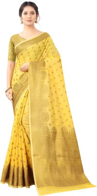 YAGNAM FAB Self Design Banarasi Cotton Silk Saree(Yellow)