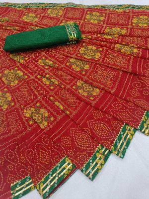 supalee tex Printed Bandhani Georgette Saree(Red)