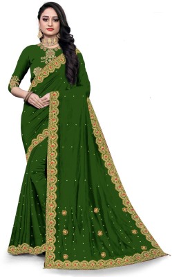 Kaan Embellished Bollywood Tussar Silk Saree(Green)